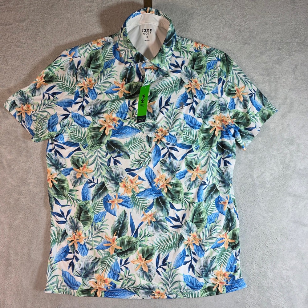 IZOD Golf Men's Swingflex Elite Tropical Floral Polo Shirt Size M New